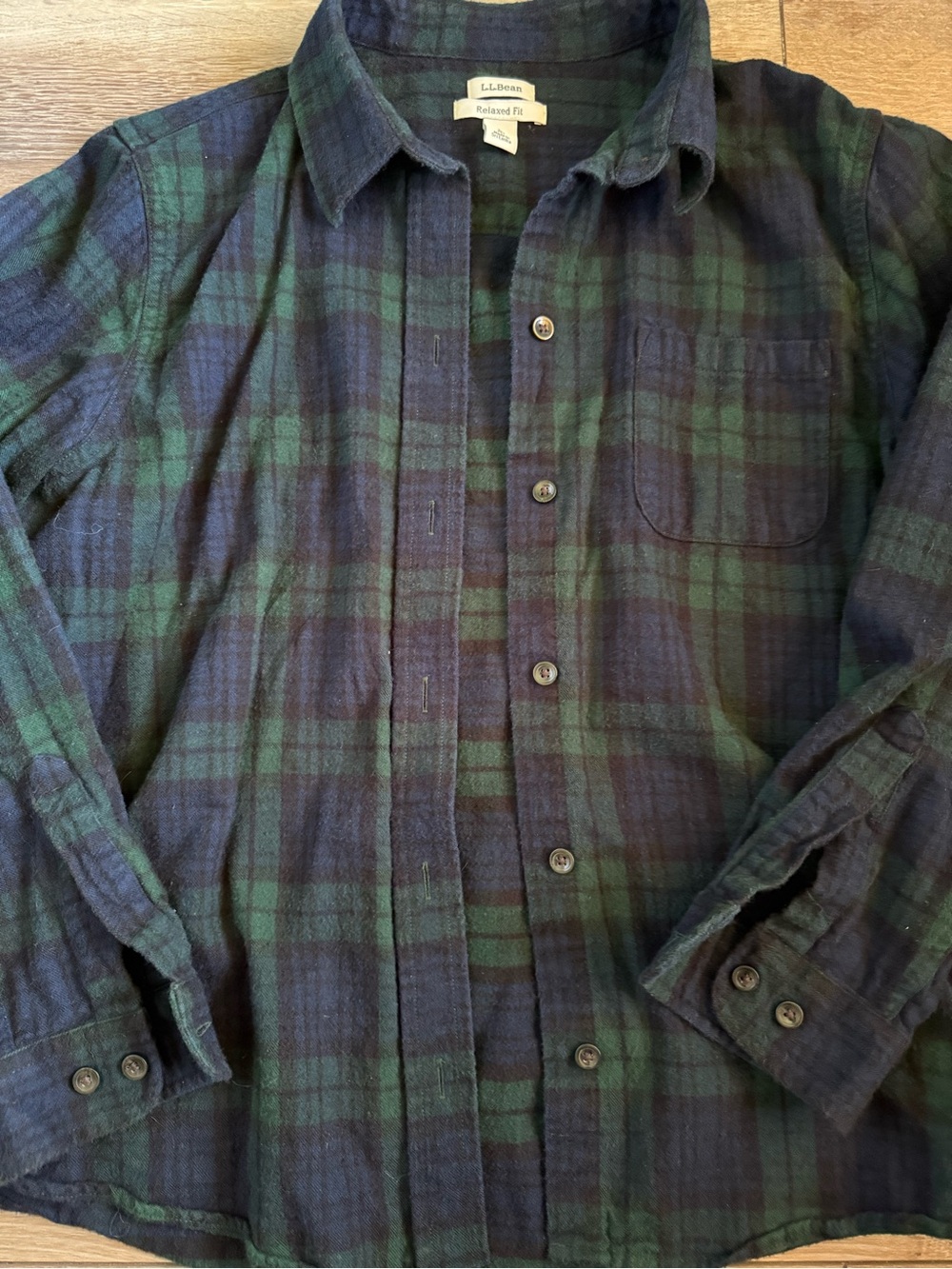 L.L. Bean Navy and Forest Green Plaid Flannel Shirt - Picture 5 of 8